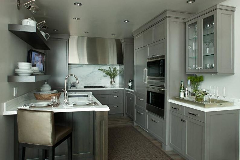Kitchen interior design in gray - photo