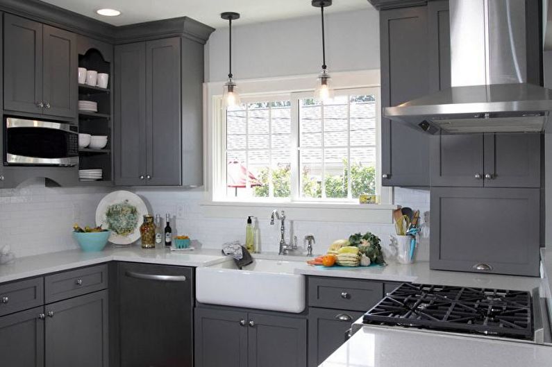 Kitchen interior design in gray - photo