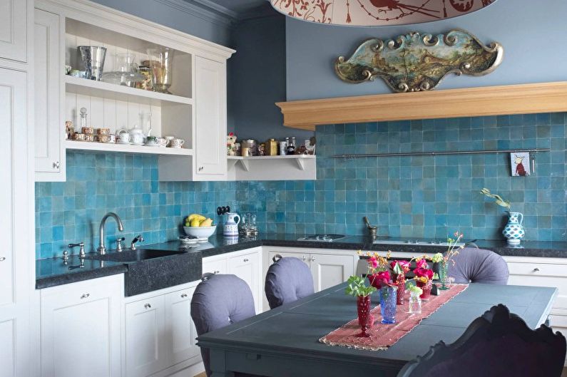 Kitchen design in turquoise color - Apron