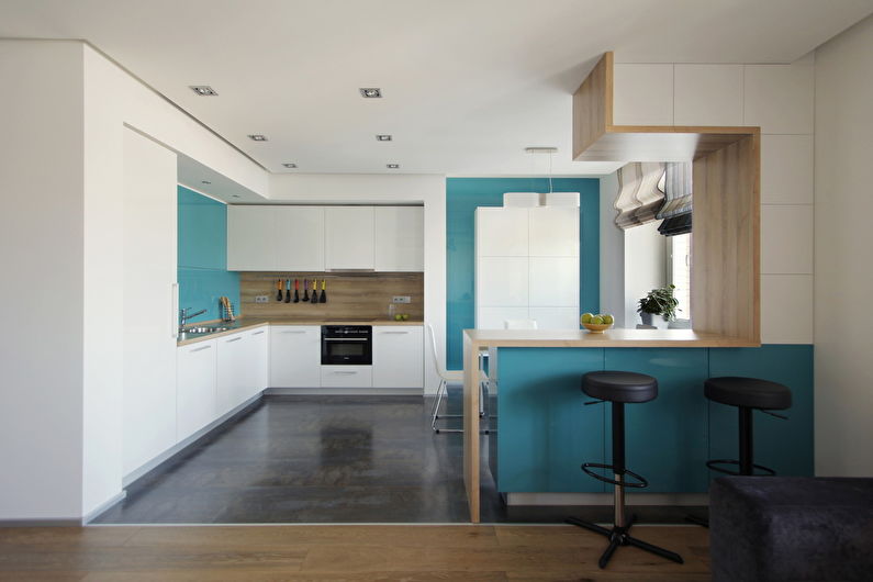 Interior design of a kitchen in turquoise tones - photo