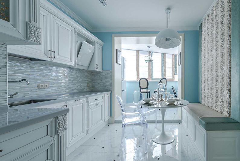 Interior design of a kitchen in turquoise tones - photo