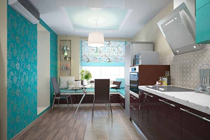 Interior design of a kitchen in turquoise tones - photo