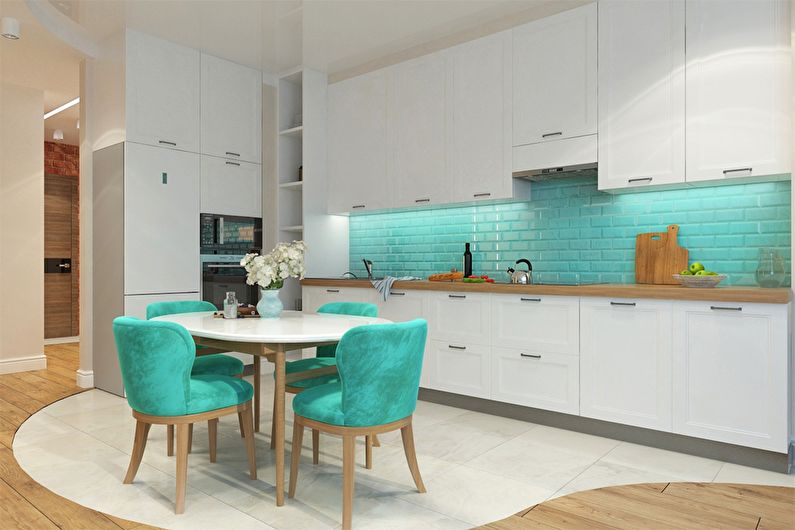 Interior design of a kitchen in turquoise tones - photo