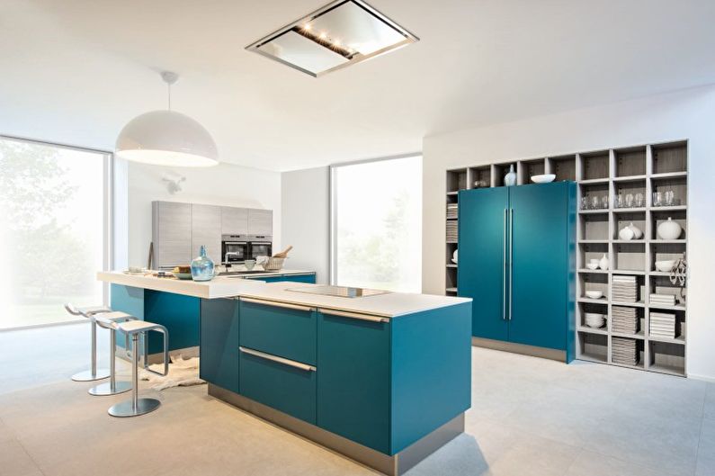 Interior design of a kitchen in turquoise tones - photo