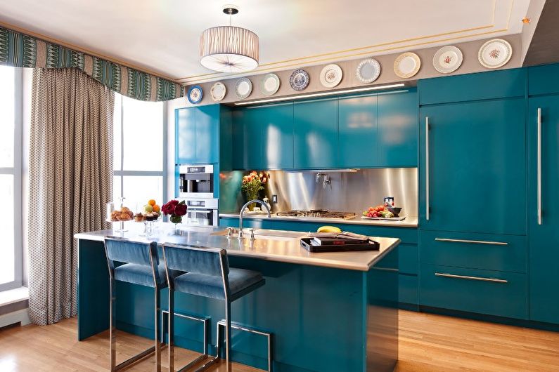 Interior design of a kitchen in turquoise tones - photo