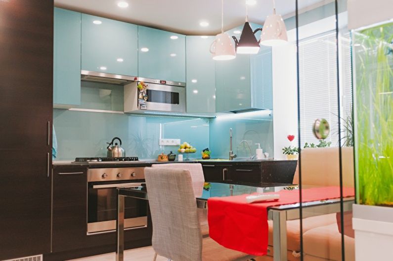Interior design of a kitchen in turquoise tones - photo