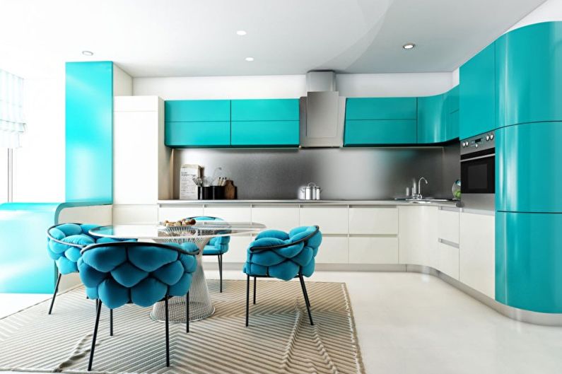 Interior design of a kitchen in turquoise tones - photo
