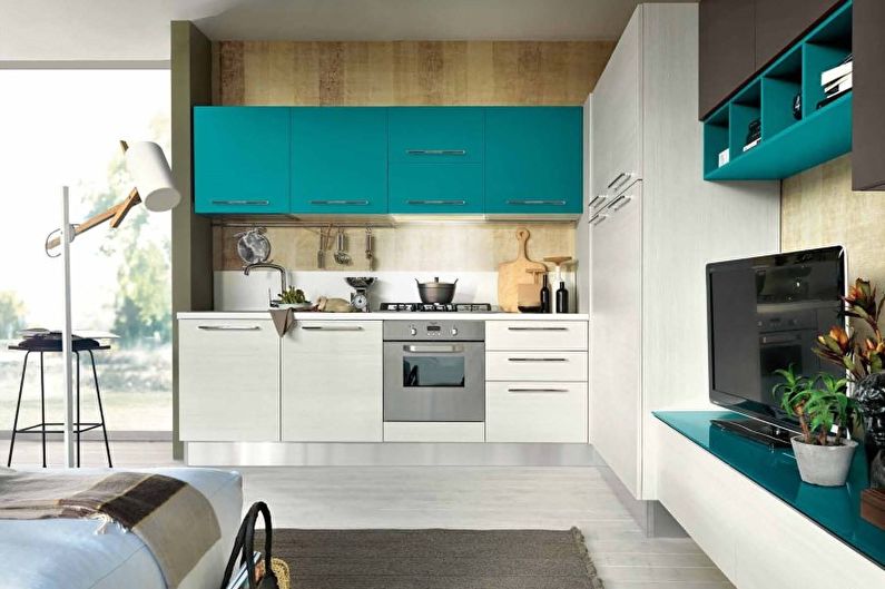 Interior design of a kitchen in turquoise tones - photo