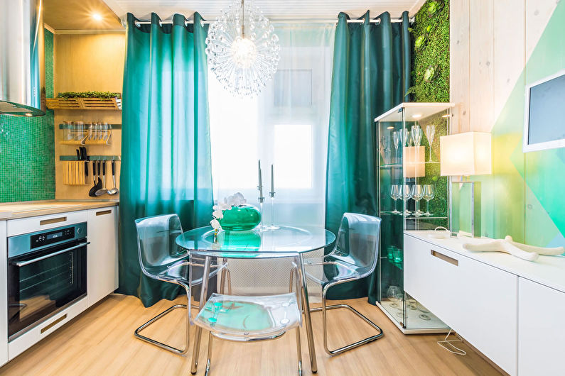 Interior design of a kitchen in turquoise tones - photo