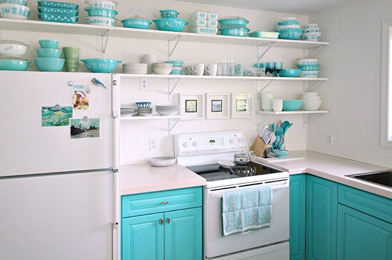Interior design of a kitchen in turquoise tones - photo