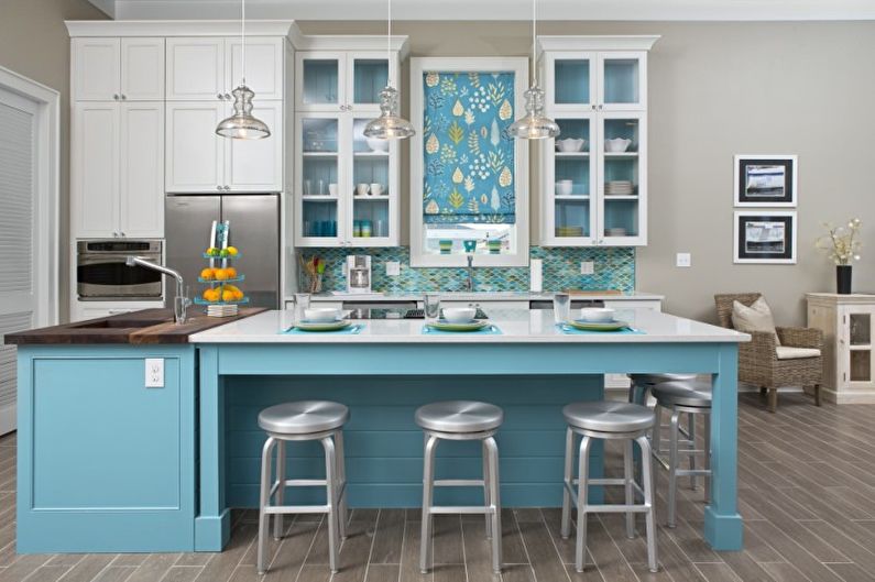 Interior design of a kitchen in turquoise tones - photo