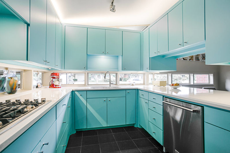 Interior design of a kitchen in turquoise tones - photo