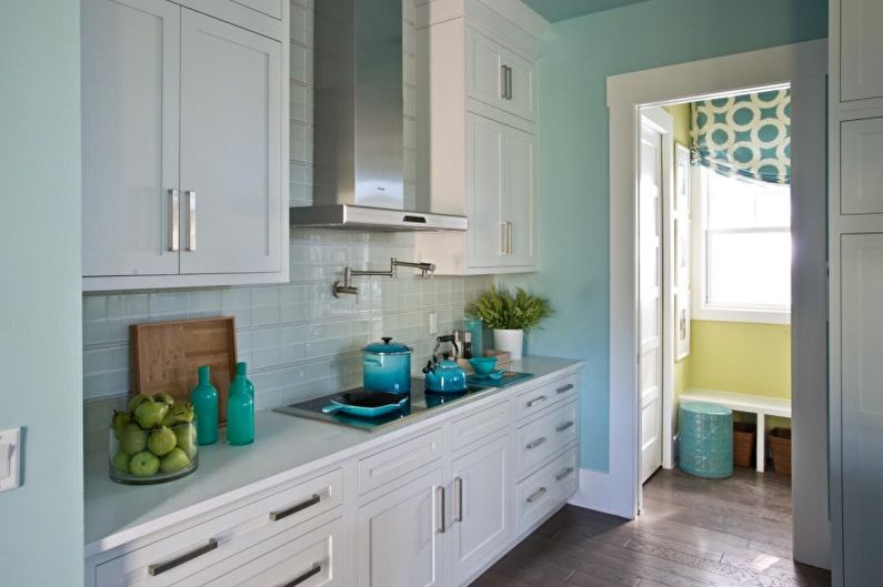 Interior design of a kitchen in turquoise tones - photo