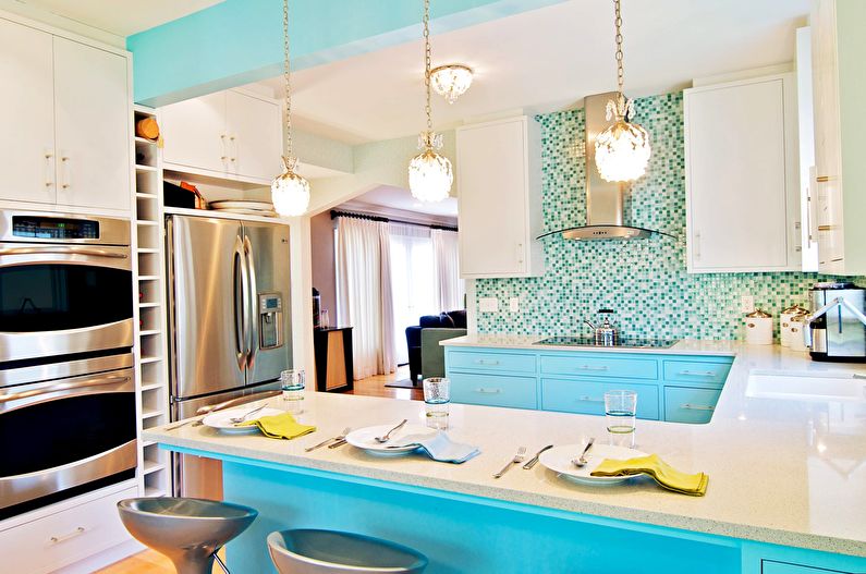 Interior design of a kitchen in turquoise tones - photo