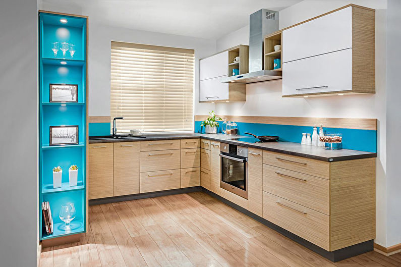 Interior design of a kitchen in turquoise tones - photo