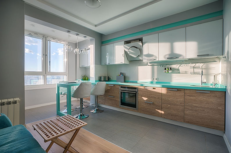 Interior design of a kitchen in turquoise tones - photo