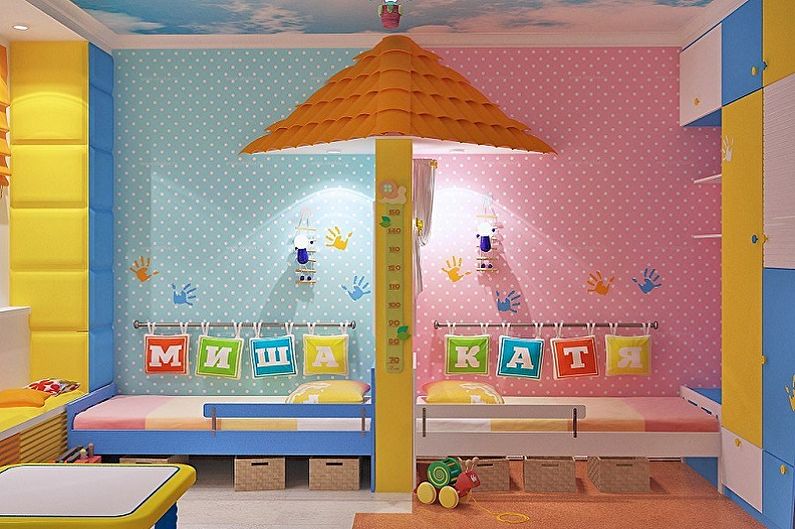 Design of a children's room for a boy and a girl - Zoning