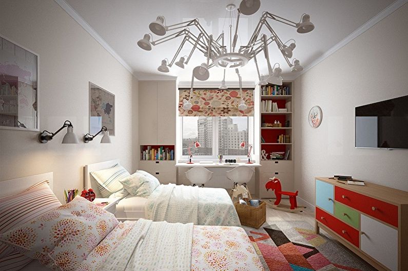 Design of a children's room for a boy and a girl - Lighting and decor