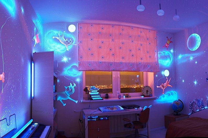 Design of a children's room for a boy and a girl - Lighting and decor