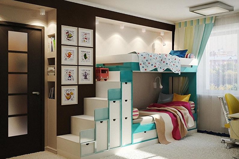 Interior design of a children's room for a boy and a girl - photo