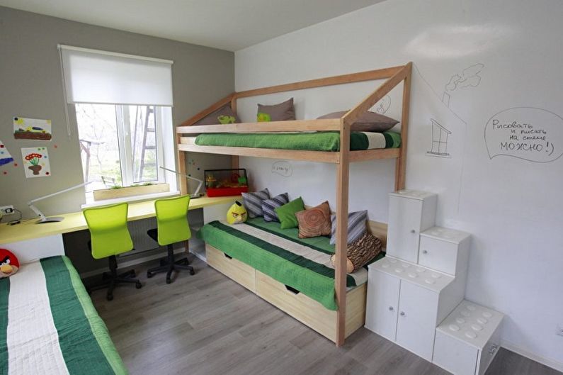 Interior design of a children's room for a boy and a girl - photo