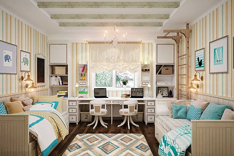 Interior design of a children's room for a boy and a girl - photo