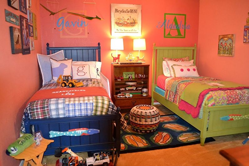 Interior design of a children's room for a boy and a girl - photo