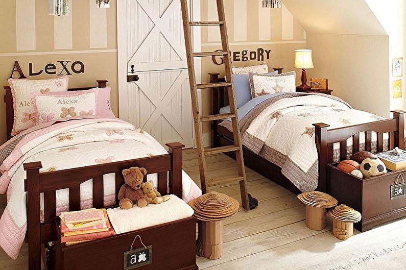 Interior design of a children's room for a boy and a girl - photo