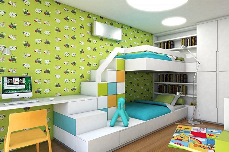 Interior design of a children's room for a boy and a girl - photo