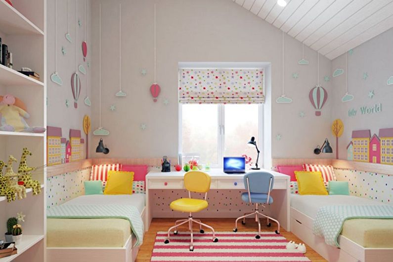 Interior design of a children's room for a boy and a girl - photo