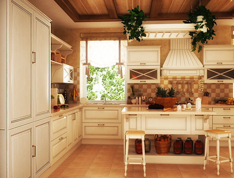 Interior design of kitchen in country style - photo