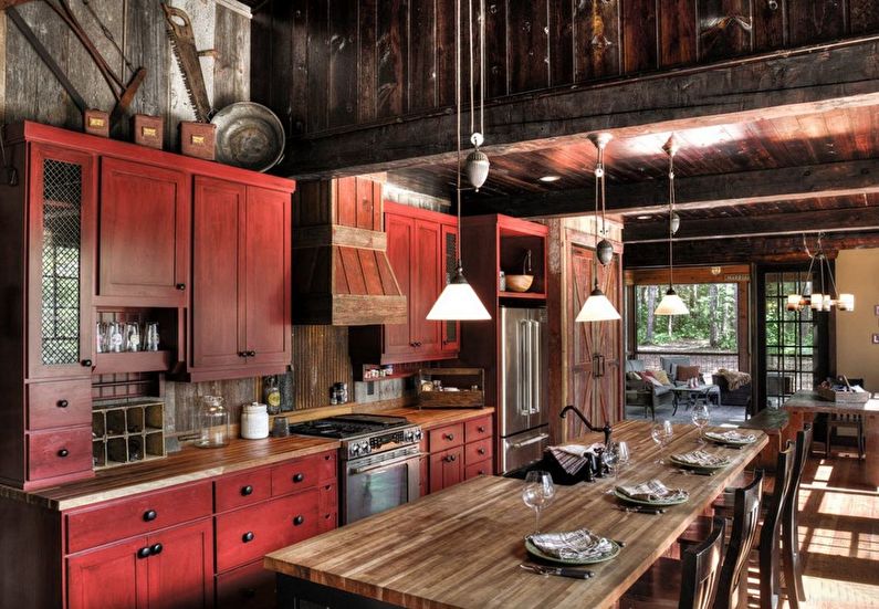 Interior design of kitchen in country style - photo