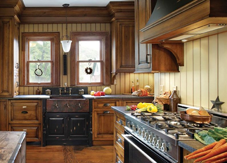 Interior design of kitchen in country style - photo