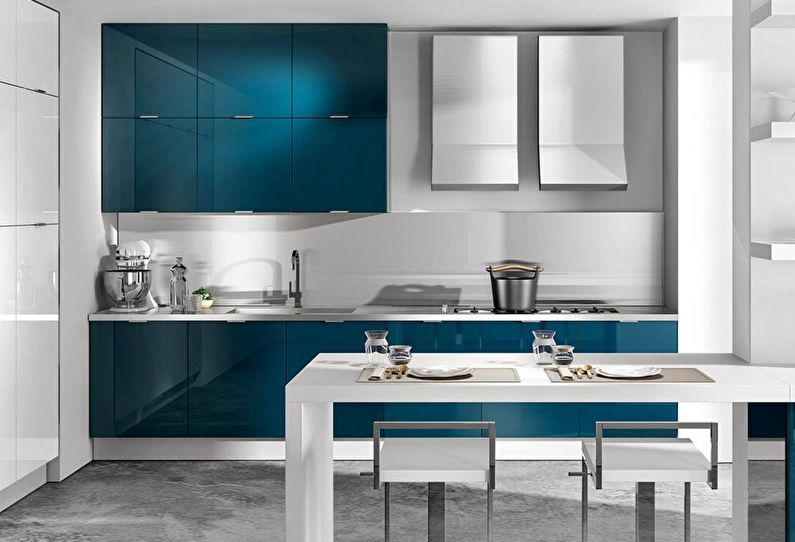 Blauwe keuken in moderne stijl - interieur