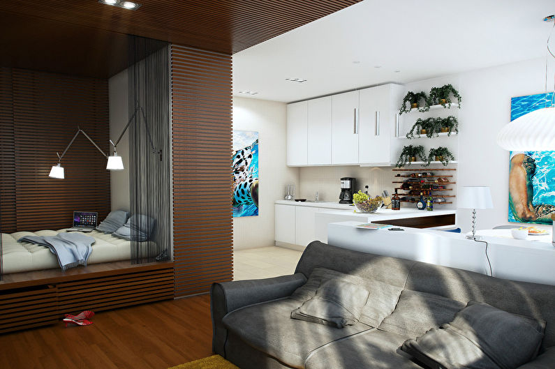 “Marine theme”: Project of a small apartment, 60 m2