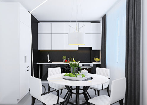 Black and white kitchen interior