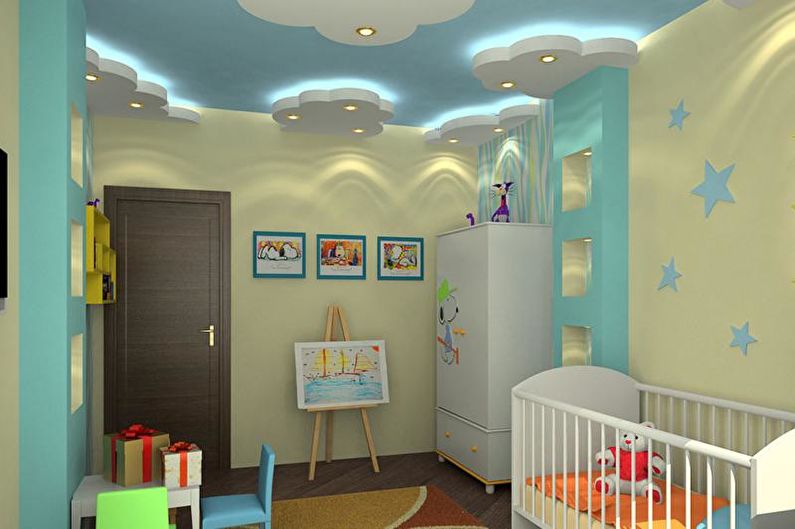 Drywall ceiling design in the nursery - photo