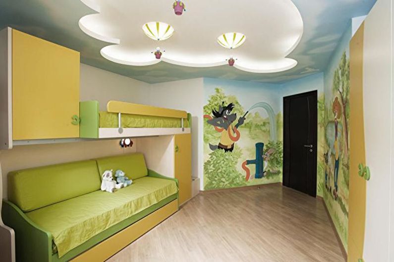 Drywall ceiling design in the nursery - photo