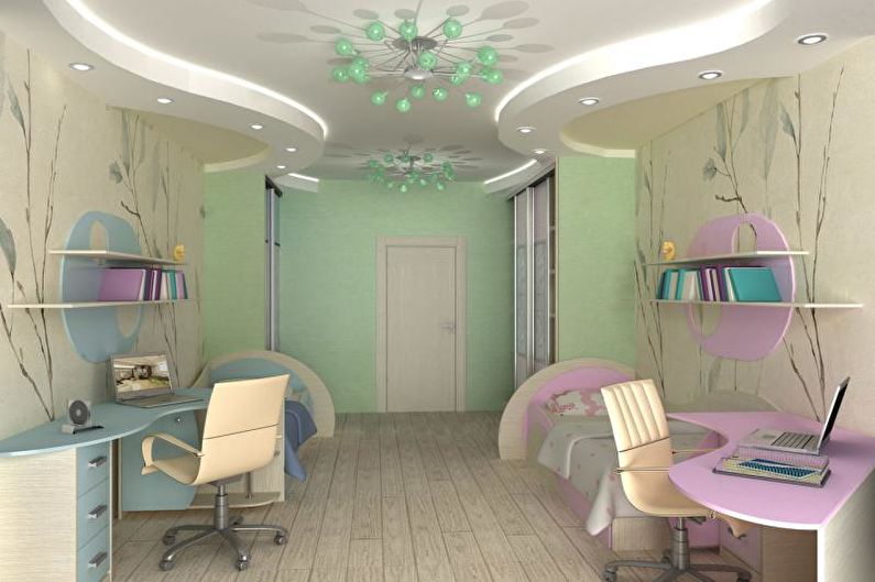 Drywall ceiling design in the nursery - photo