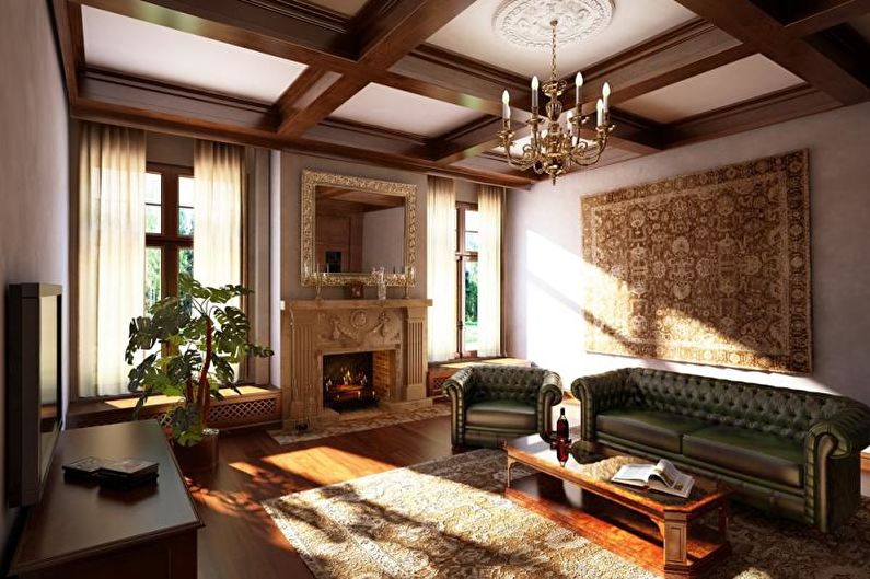 Living room in a country house in a classic style - Interior Design