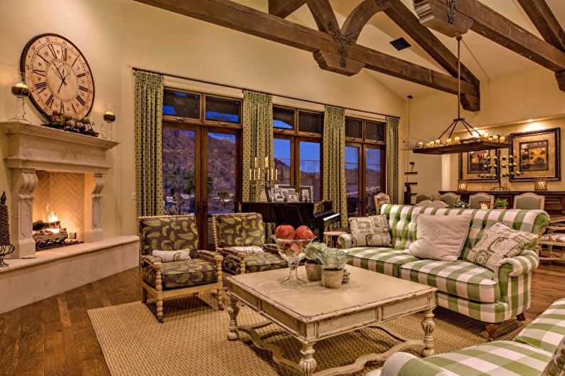 Living room in a country house in a country style - Interior Design