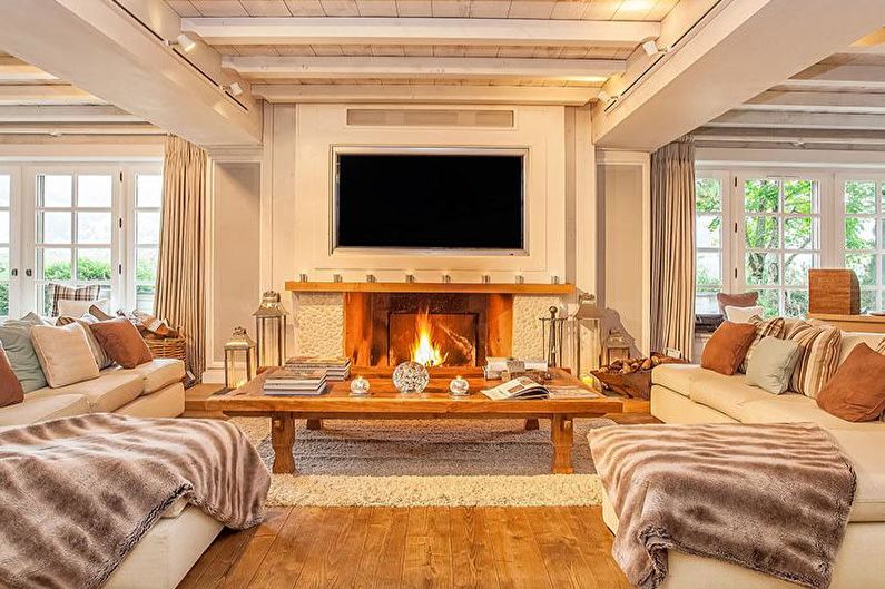 Living Room Design in a Country House - Warm Combinations