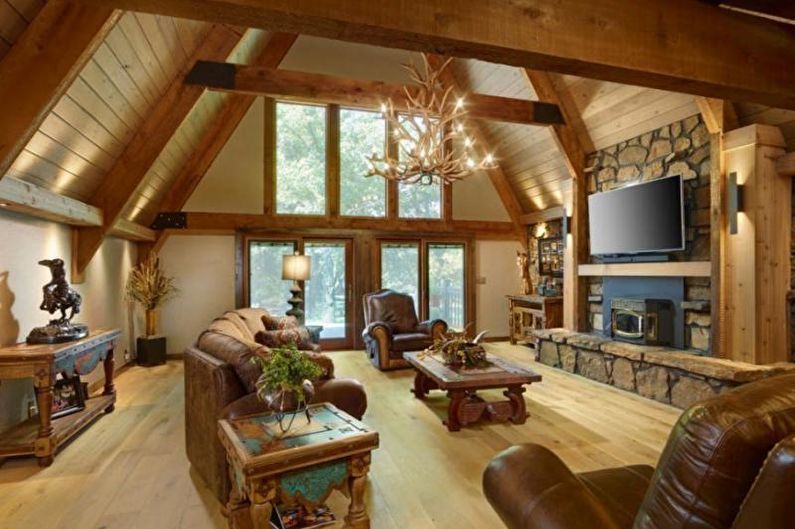 Living Room Design in a Country House - Warm Combinations