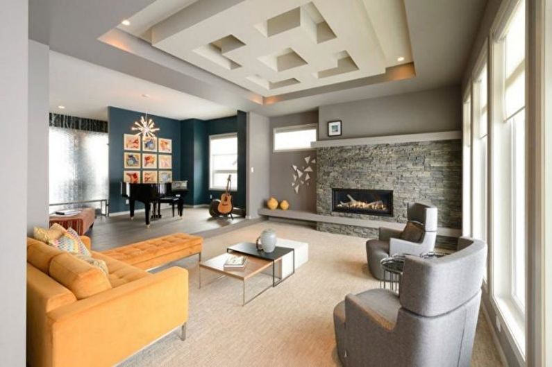 Interior design of a living room in a country house - photo