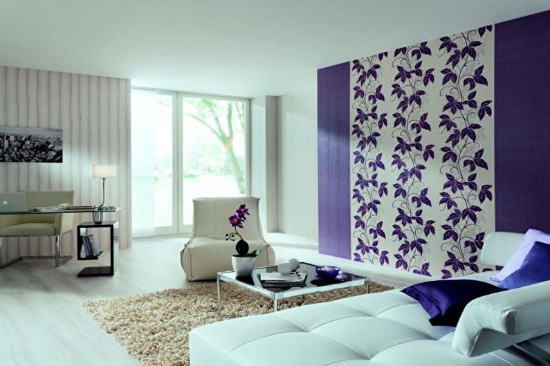 Combination of wallpapers in the living room - Vertical combination