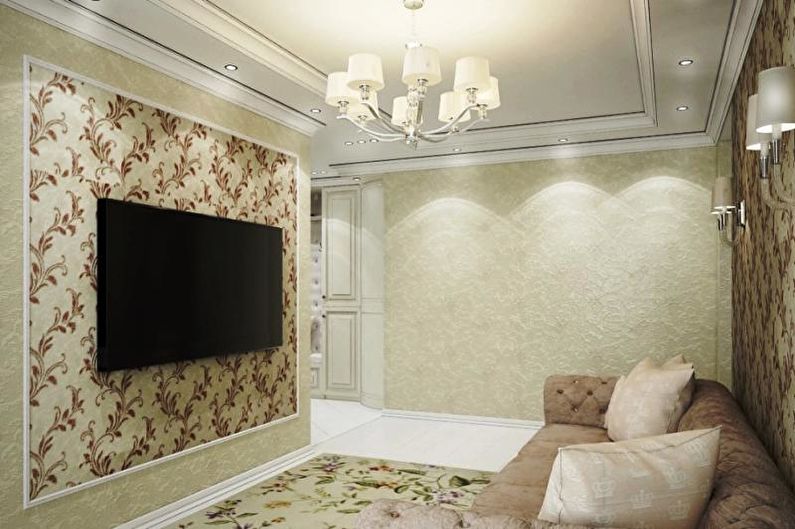 Combination of wallpapers in the living room - photo