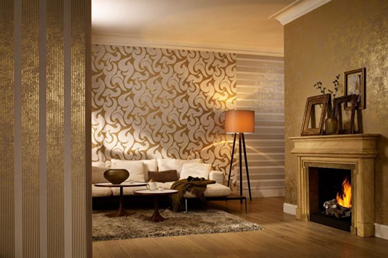 Combination of wallpapers in the living room - photo