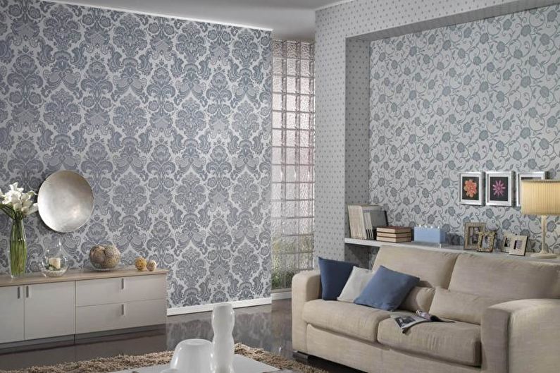 Combination of wallpapers in the living room - photo