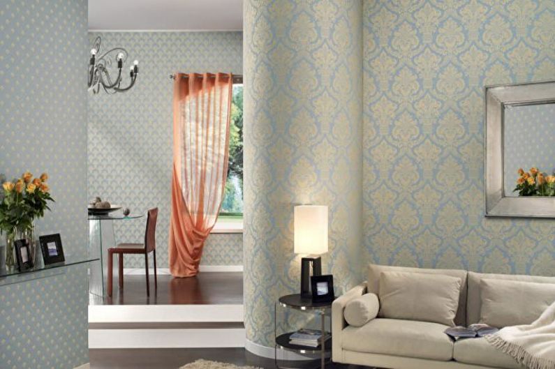 Combination of wallpapers in the living room - photo