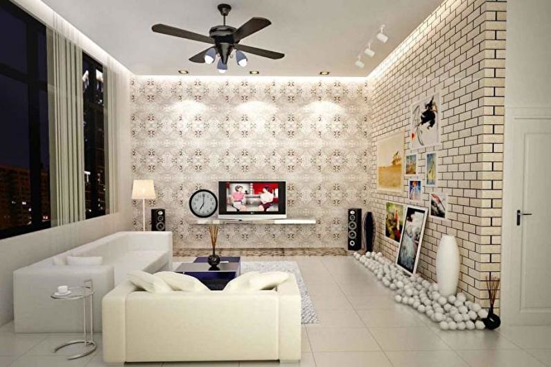 Combination of wallpapers in the living room - photo